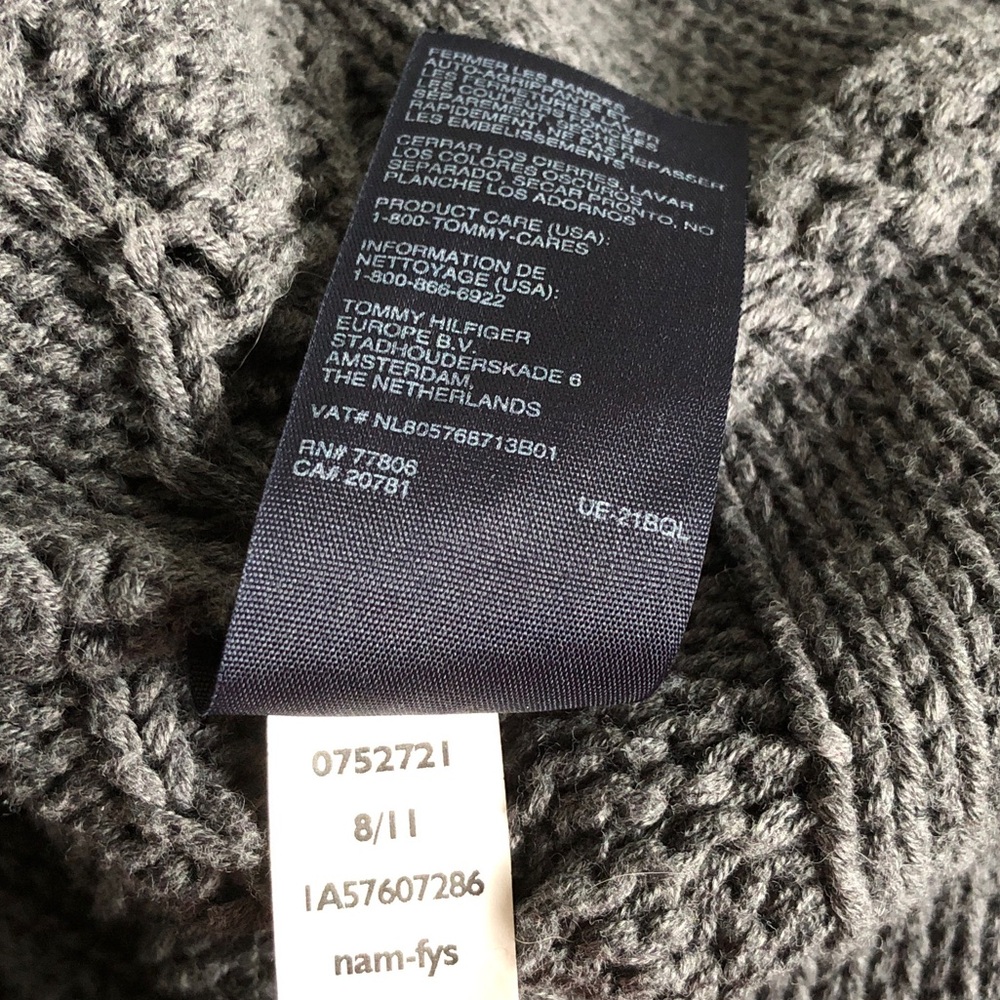 Tommy Hilfiger Shawl Collar Short Sleeve Sweater Grey Cotton Buckle Snap Front - Picture 14 of 15